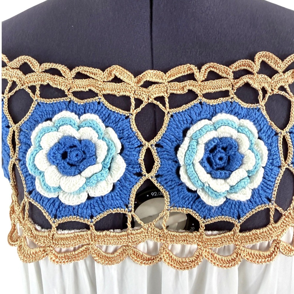 My Beachy Side Dress Zelda Crochet Mini Ivory Blue Womens Small NWT - Picture 13 of 14